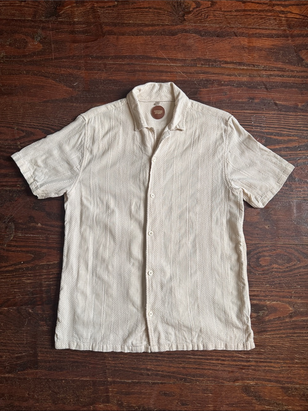 The Common People Cream Textured Short-Sleeve Button-Up Shirt Size M